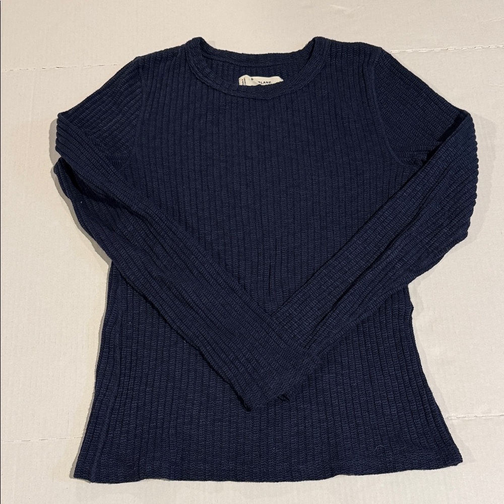 Everlane Dark Blue Ribbed Crew Neck Sweater